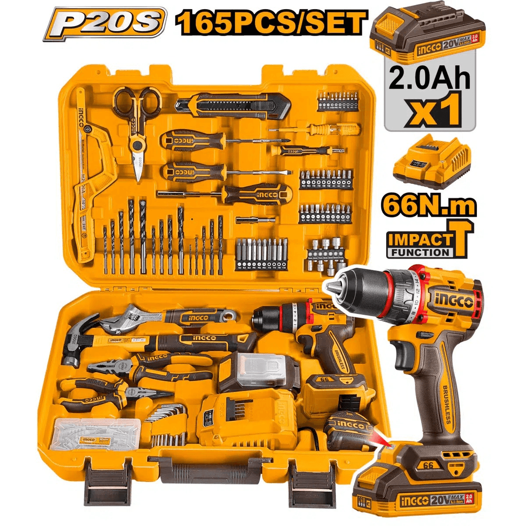 INGCO JUEGO DE HERRAMIENTAS 165 PIEZAS CON TALADRO DE IMPACTO UHKTHP11651 - Compra en Grelive