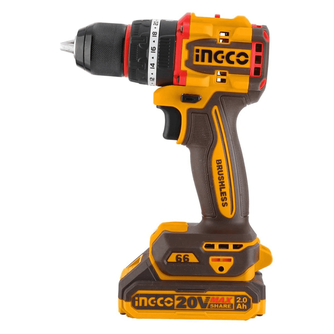 INGCO TALADRO INALAMBRICO PERCUTOR 1/2" 20V 66NM 2BATER 2AH+ GARGA+MALETA INGCO (UCIDLI20668) - Compra en Grelive
