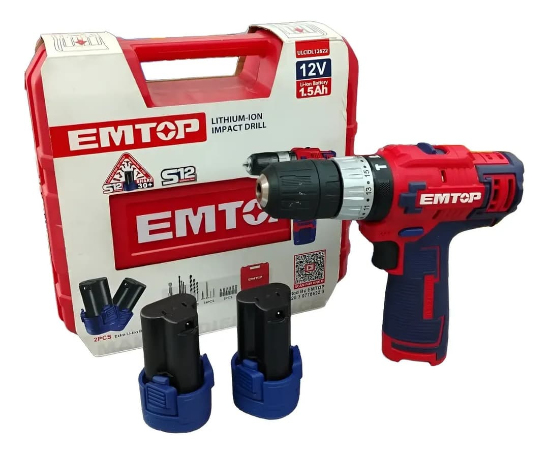 EMTOP TALADRO INALAMBRICO 3/8 1500RPM 25NM 12V C/2B ULCDL12622 (L16389) - Compra en Grelive